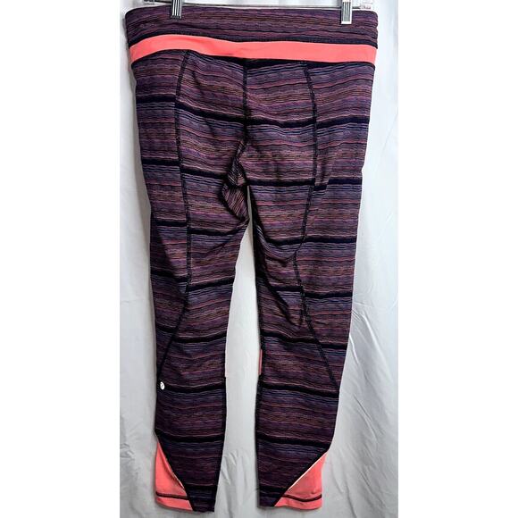Lululemon Women's Size 10 Multicolor Coral Zipper Pocket Striped Ankle Leggings - Picture 5 of 9